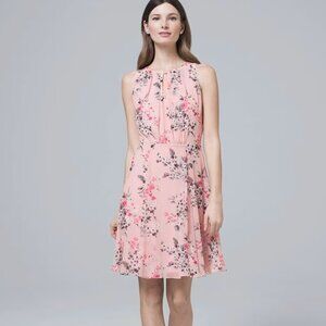 White House Black Market Women’s Pink Floral Soft Sleeveless A-Line Dress